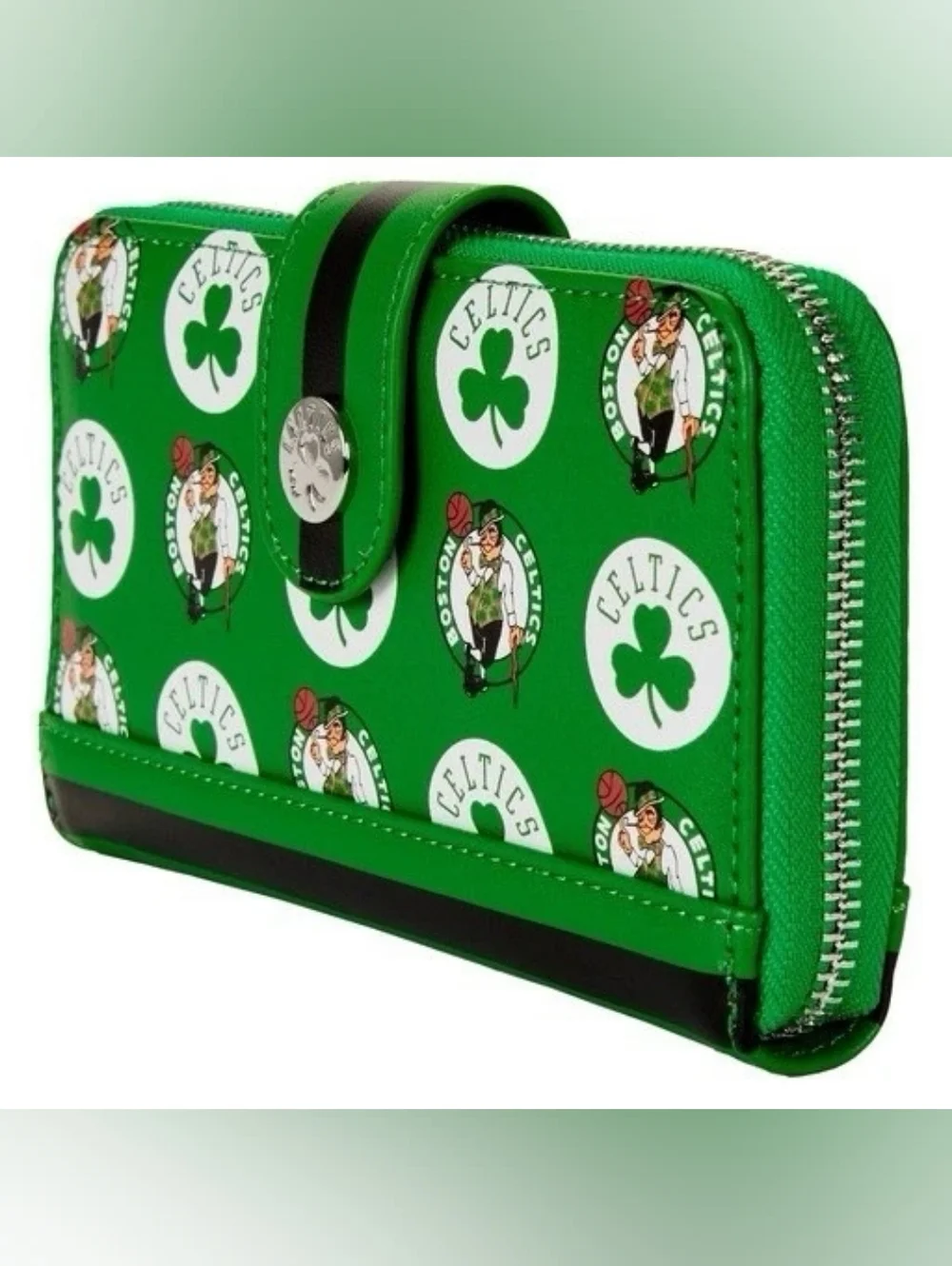 Loungefly Green Boston Celtics Logo Print Zip Wallet NWT